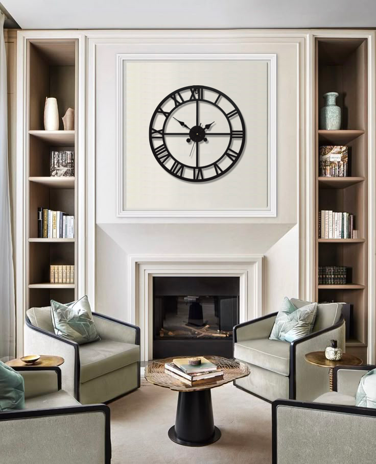 Enrose Premium 15/18 Inch Metal Wall Clock with Roman Numerals for Living Room, Office, Bedroom Decore – Silent Movement Non-Ticking