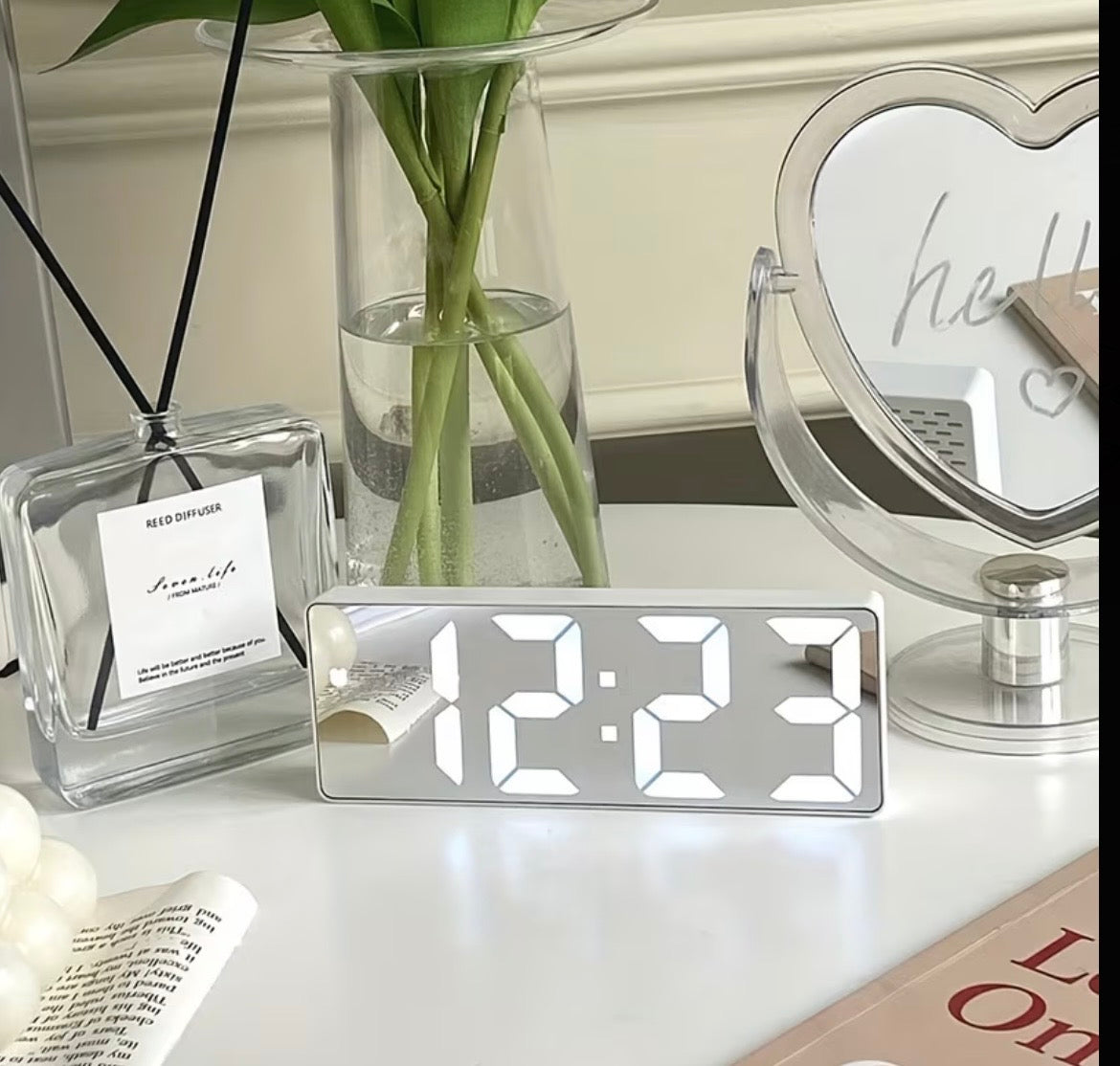 Mirror LED Digital Clock – Modern Desk & Table Clock with AM/PM Display
