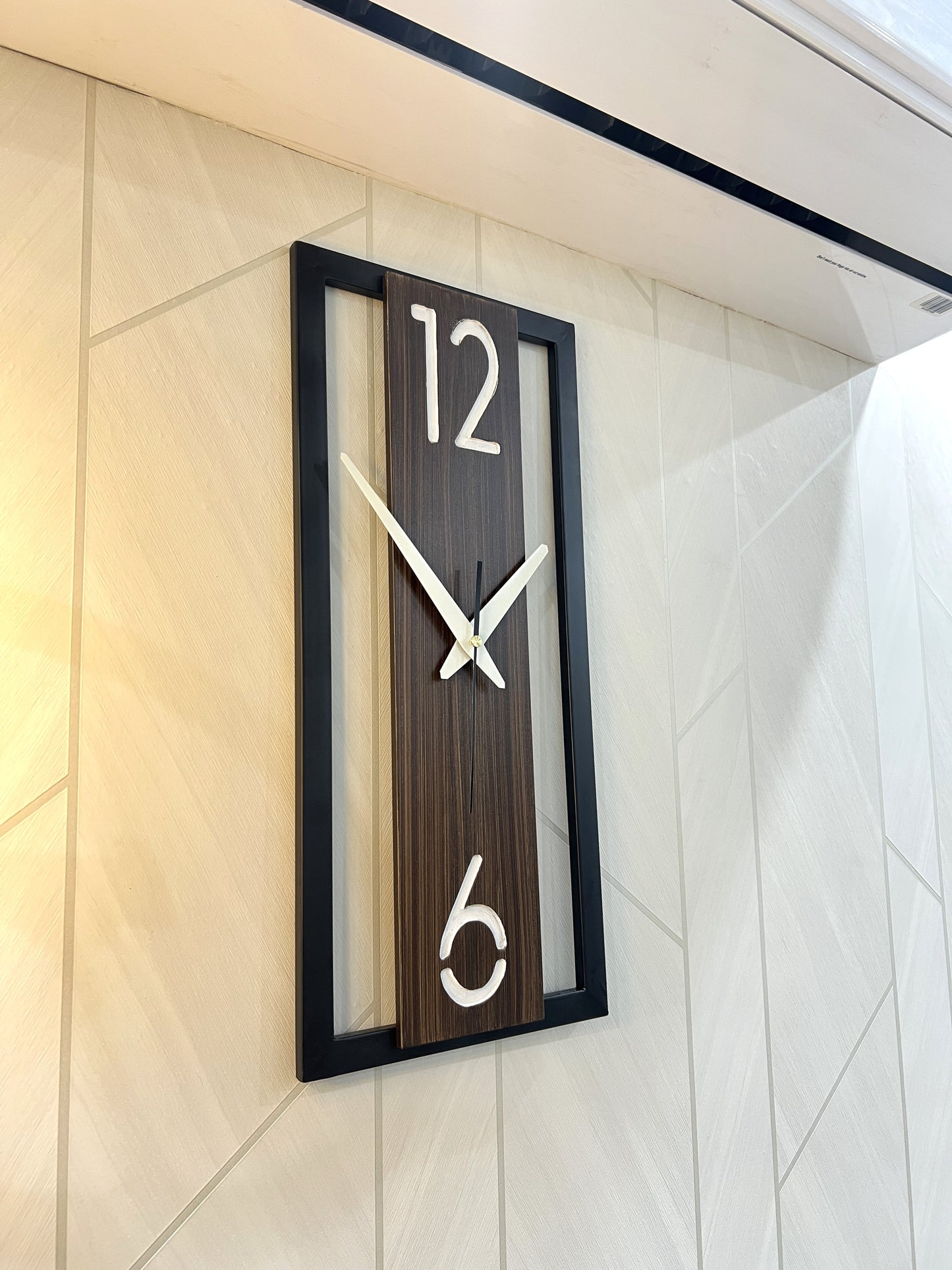 Enrose Handcrafted 20x9 Inch Iron Frame Wall Clock – Woodline Texture Finish-Cash on delivery, Free Delivery