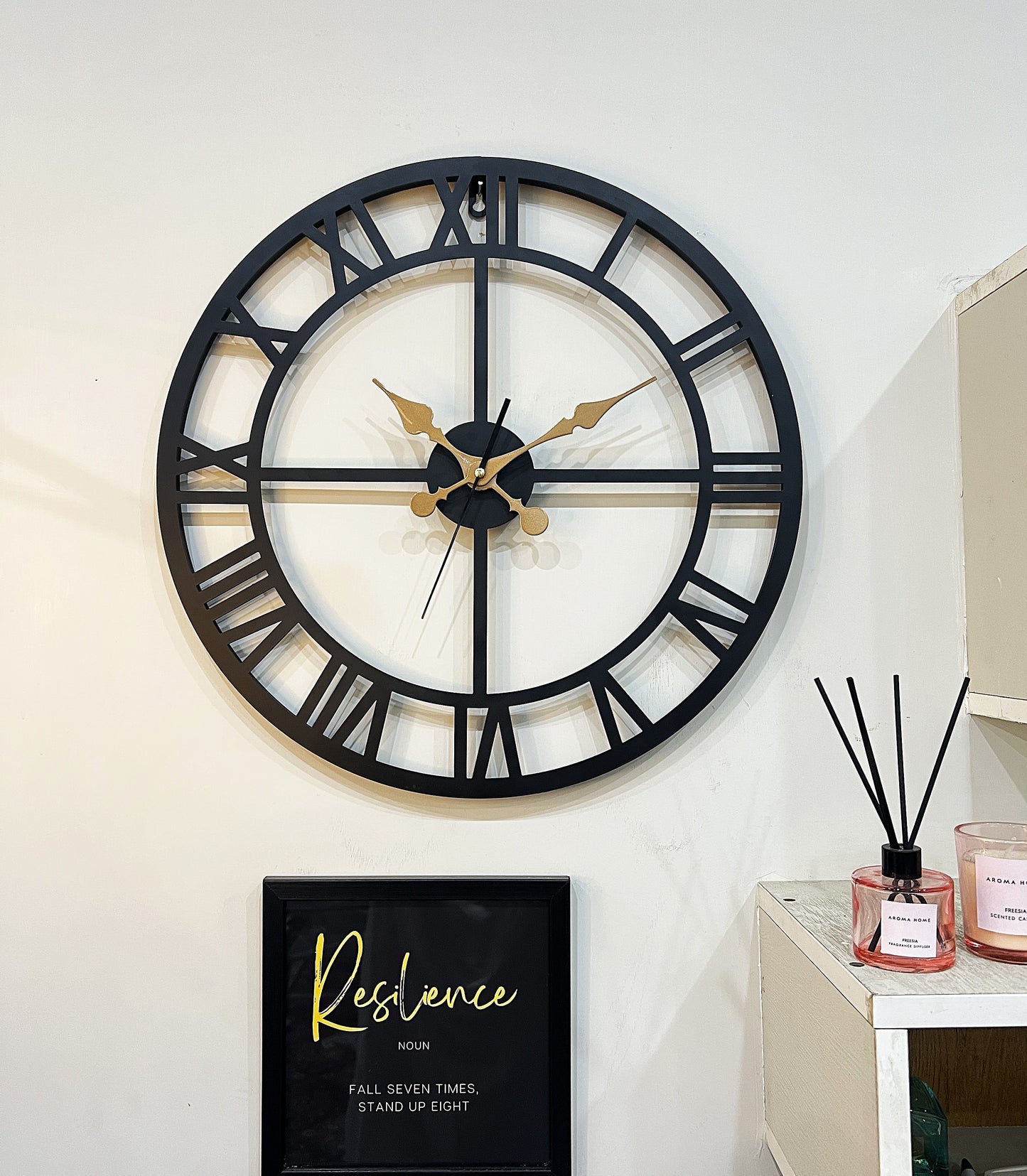 Enrose Premium 15/18 Inch Metal Wall Clock with Roman Numerals for Living Room, Office, Bedroom Decore – Silent Movement Non-Ticking