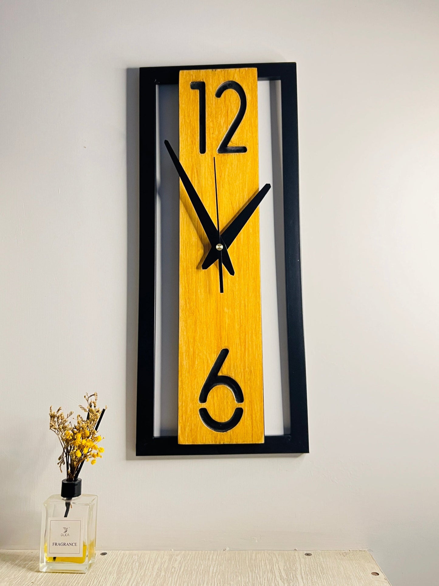 Enrose Handcrafted 20x9 Inch Iron Frame Wall Clock – Woodline Texture Finish