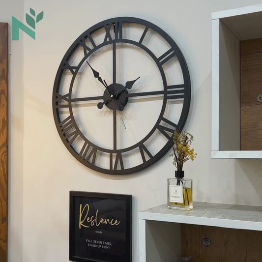 Enrose Premium 15/18 Inch Metal Wall Clock with Roman Numerals for Living Room, Office, Bedroom Decore – Silent Movement Non-Ticking