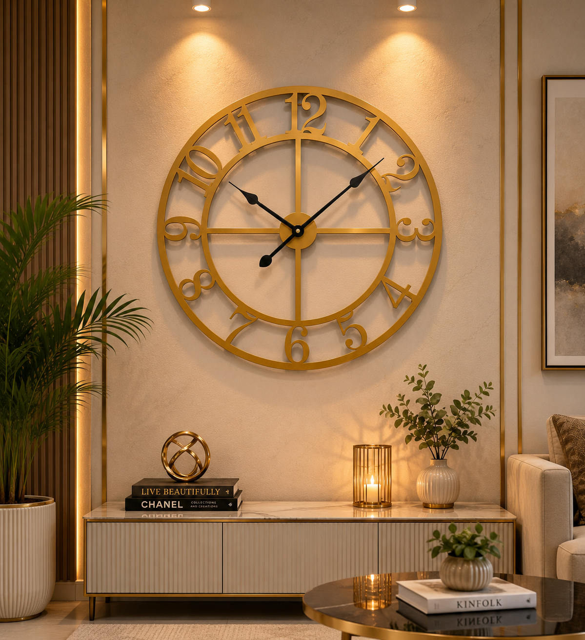 Enrose Premium Large 24/18 and 15 Inch Metal Wall Clock for Living Room, Office, Bedroom Decore – Silent Movement Non-Ticking