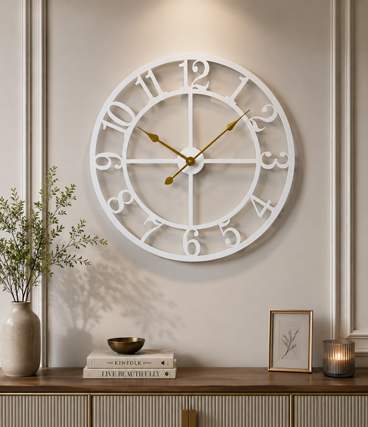 Enrose Premium Large 24/18 and 15 Inch Metal Wall Clock for Living Room, Office, Bedroom Decore – Silent Movement Non-Ticking