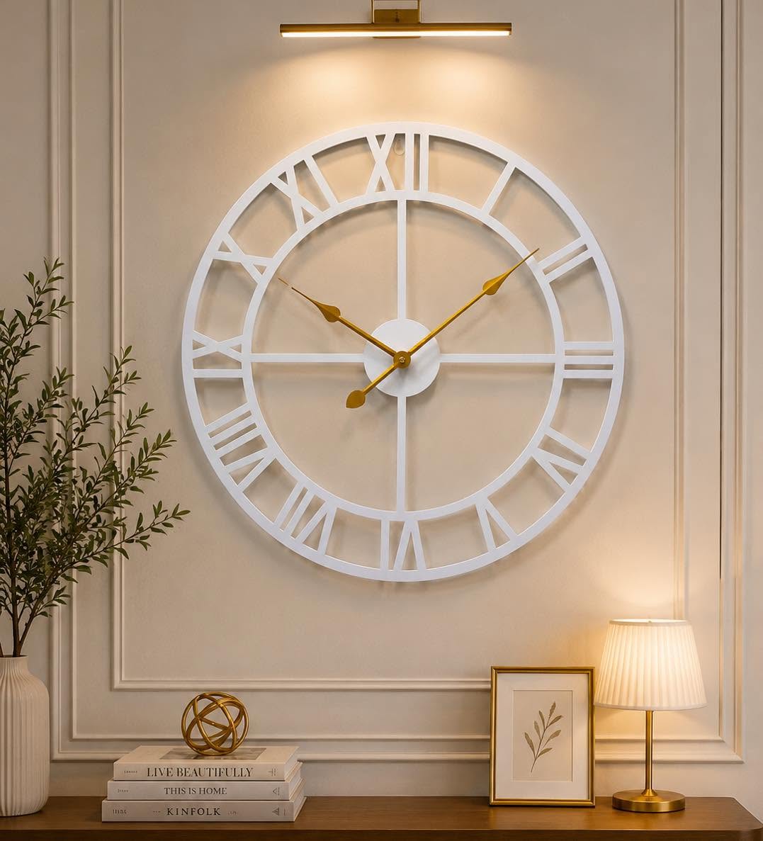 Enrose Premium 24/18 and 15 Inch Metal Wall Clock with Roman Numerals for Living Room, Office, Bedroom Decore – Silent Movement Non-Ticking