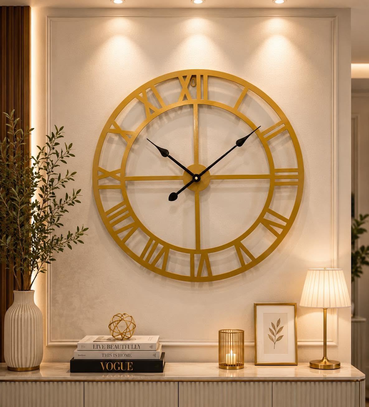 Enrose Premium 24/18 and 15 Inch Metal Wall Clock with Roman Numerals for Living Room, Office, Bedroom Decore – Silent Movement Non-Ticking
