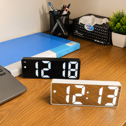 Mirror LED Digital Alaram Clock – Modern Desk & Table Clock with AM/PM Display