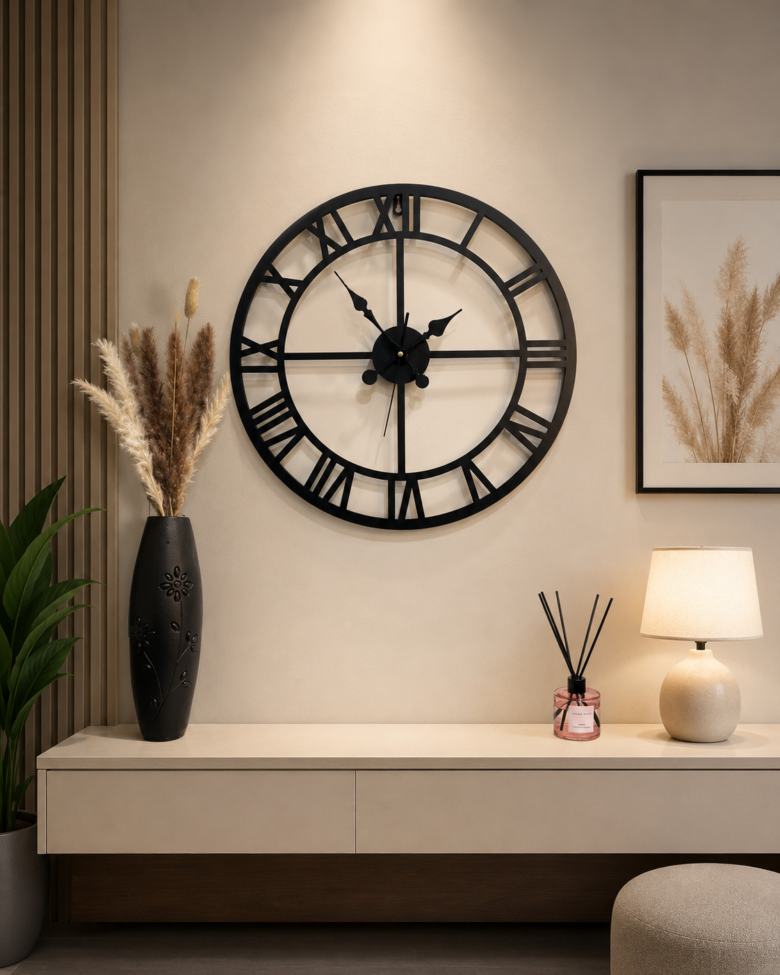 Enrose Premium 24/18 and 15 Inch Metal Wall Clock with Roman Numerals for Living Room, Office, Bedroom Decore – Silent Movement Non-Ticking