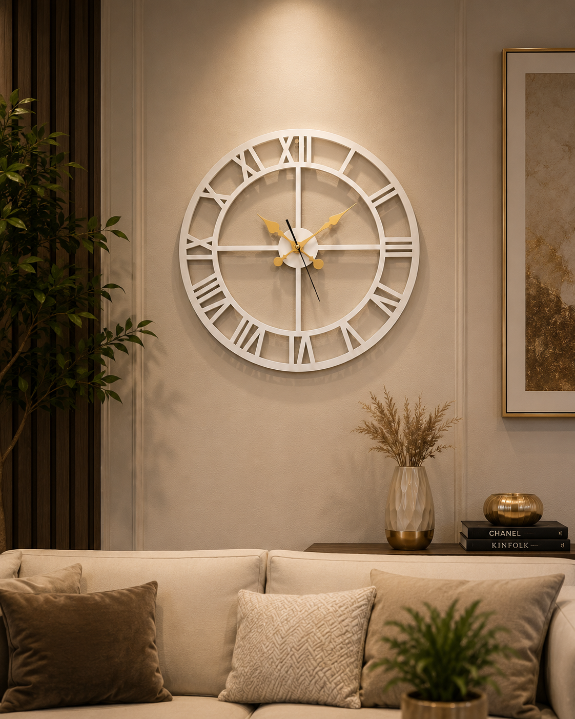 Enrose Premium 24/18 and 15 Inch Metal Wall Clock with Roman Numerals for Living Room, Office, Bedroom Decore – Silent Movement Non-Ticking