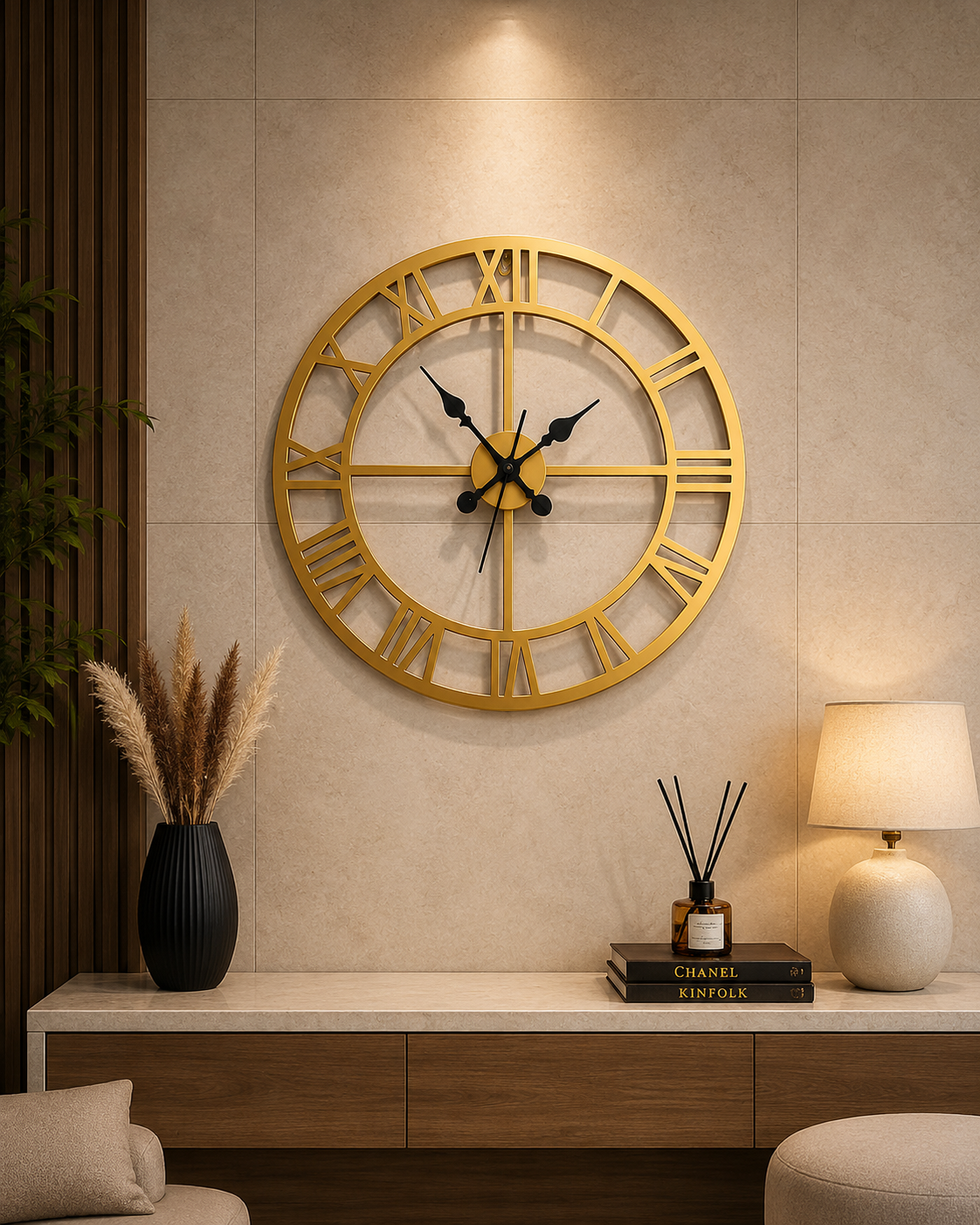 Enrose Premium 24/18 and 15 Inch Metal Wall Clock with Roman Numerals for Living Room, Office, Bedroom Decore – Silent Movement Non-Ticking