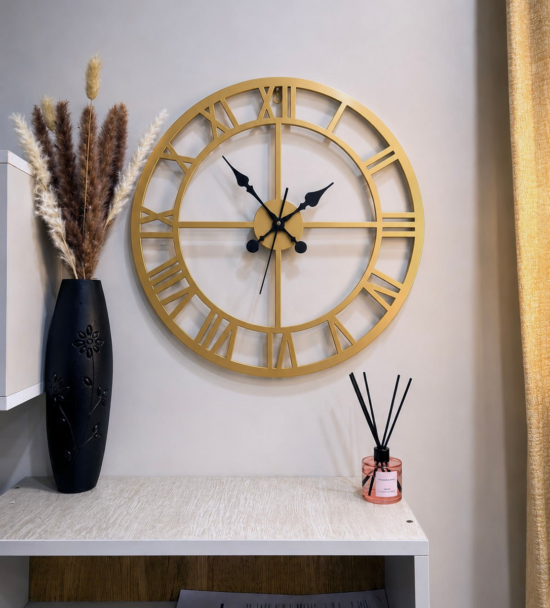 Enrose Premium 15/18 Inch Metal Wall Clock with Roman Numerals for Living Room, Office, Bedroom Decore – Silent Movement Non-Ticking