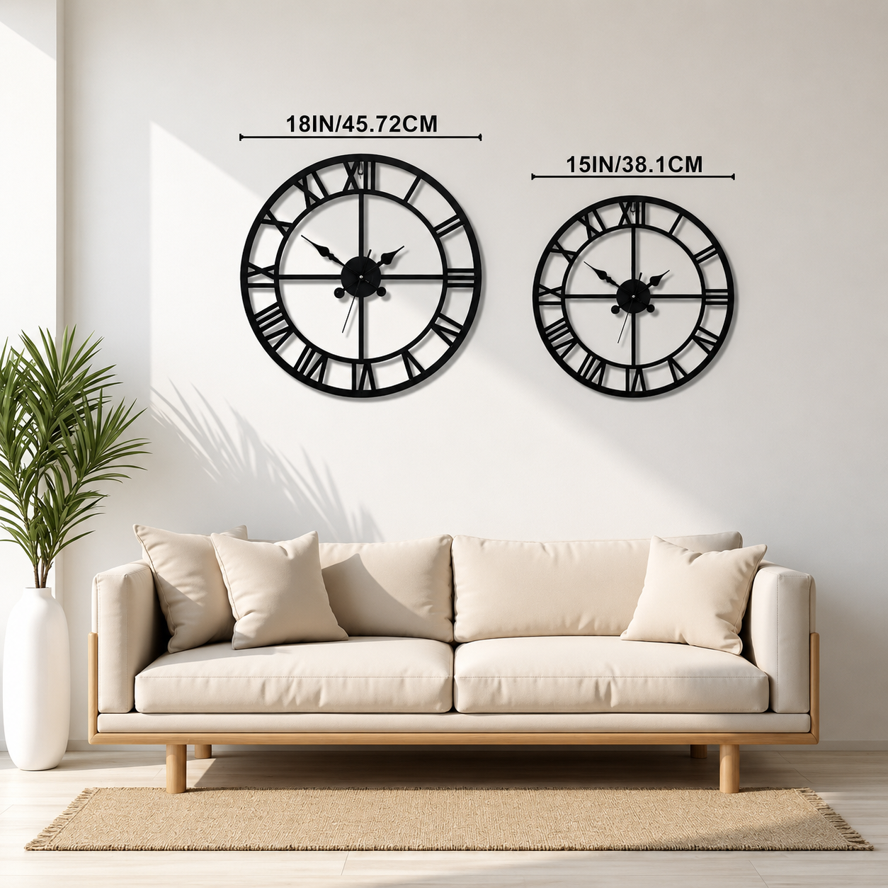 Enrose Premium 15/18 Inch Metal Wall Clock with Roman Numerals for Living Room, Office, Bedroom Decore – Silent Movement Non-Ticking