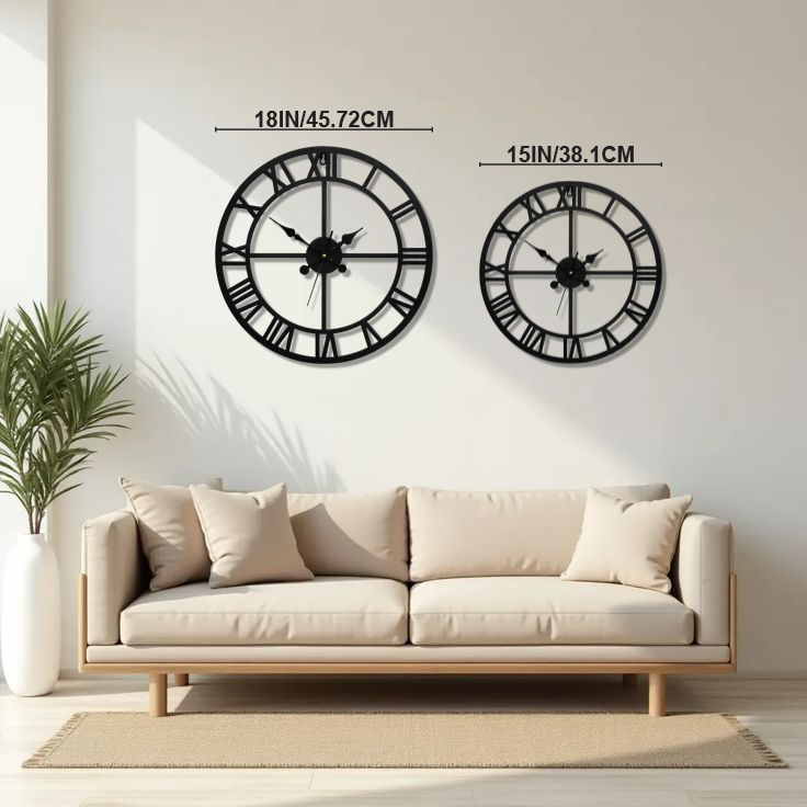 Enrose Premium 15/18 Inch Metal Wall Clock with Roman Numerals for Living Room, Office, Bedroom Decore – Silent Movement Non-Ticking
