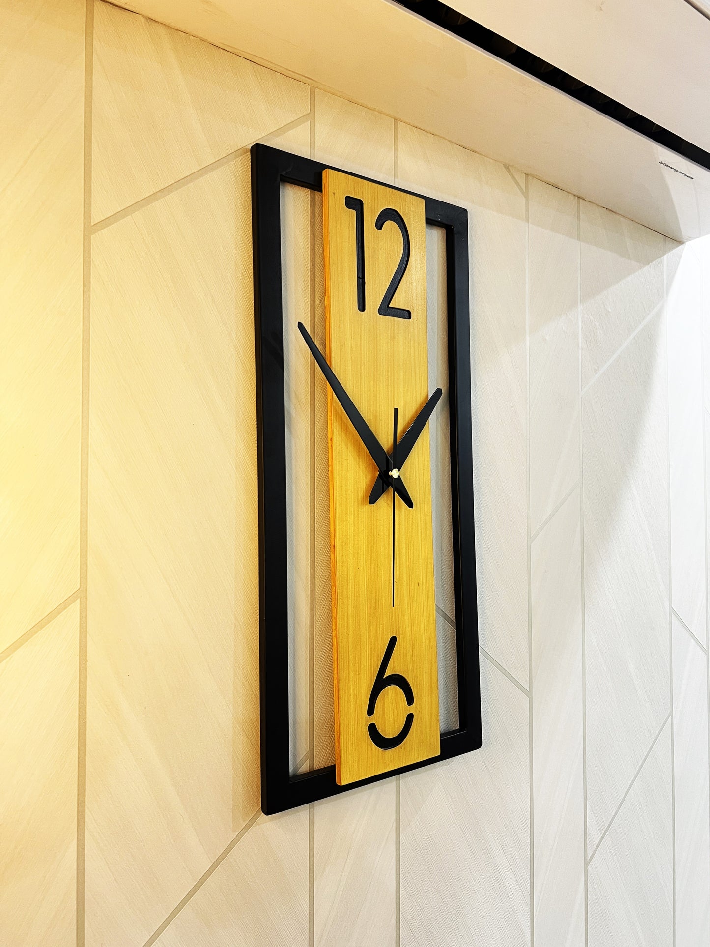 Enrose Handcrafted 20x9 Inch Iron Frame Wall Clock – Woodline Texture Finish-Cash on delivery, Free Delivery