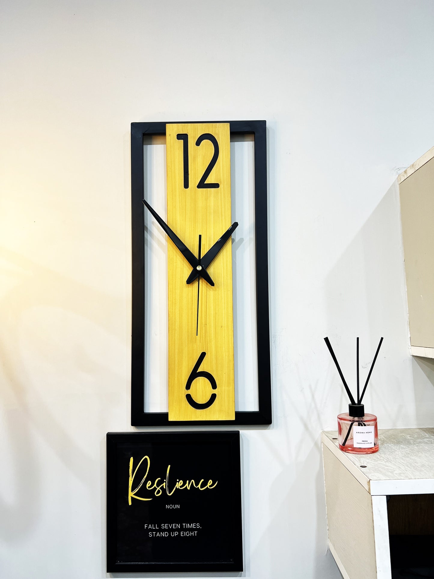 Enrose Handcrafted 20x9 Inch Iron Frame Wall Clock – Woodline Texture Finish-Cash on delivery, Free Delivery