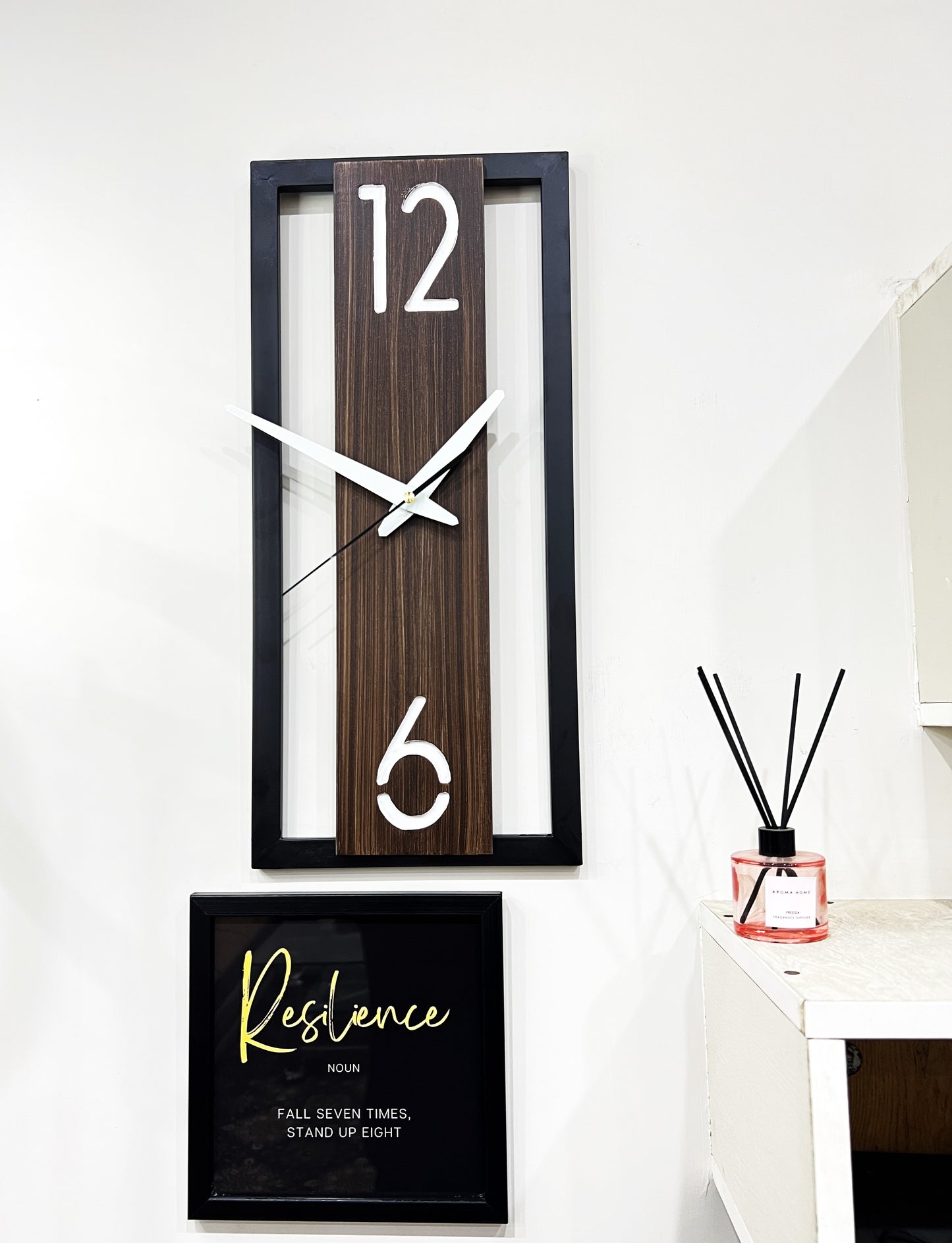 Enrose Handcrafted 20x9 Inch Iron Frame Wall Clock – Woodline Texture Finish-Cash on delivery, Free Delivery