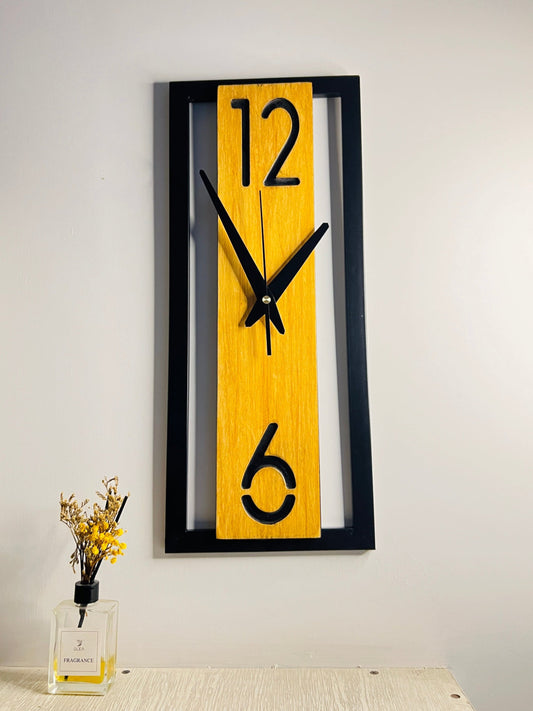 Enrose Handcrafted 20x9 Inch Iron Frame Wall Clock – Woodline Texture Finish