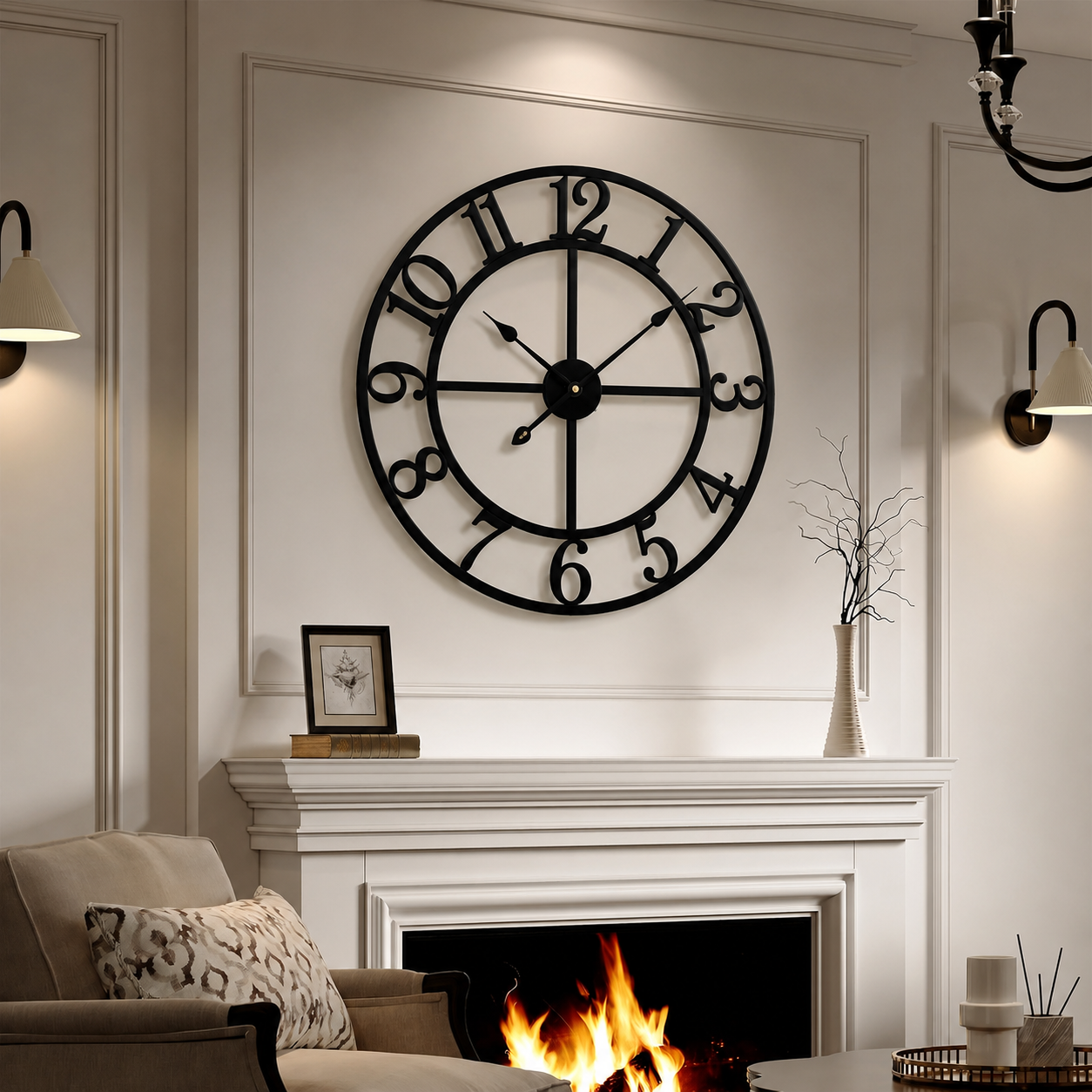 Enrose Premium Large 24/18 and 15 Inch Metal Wall Clock for Living Room, Office, Bedroom Decore – Silent Movement Non-Ticking