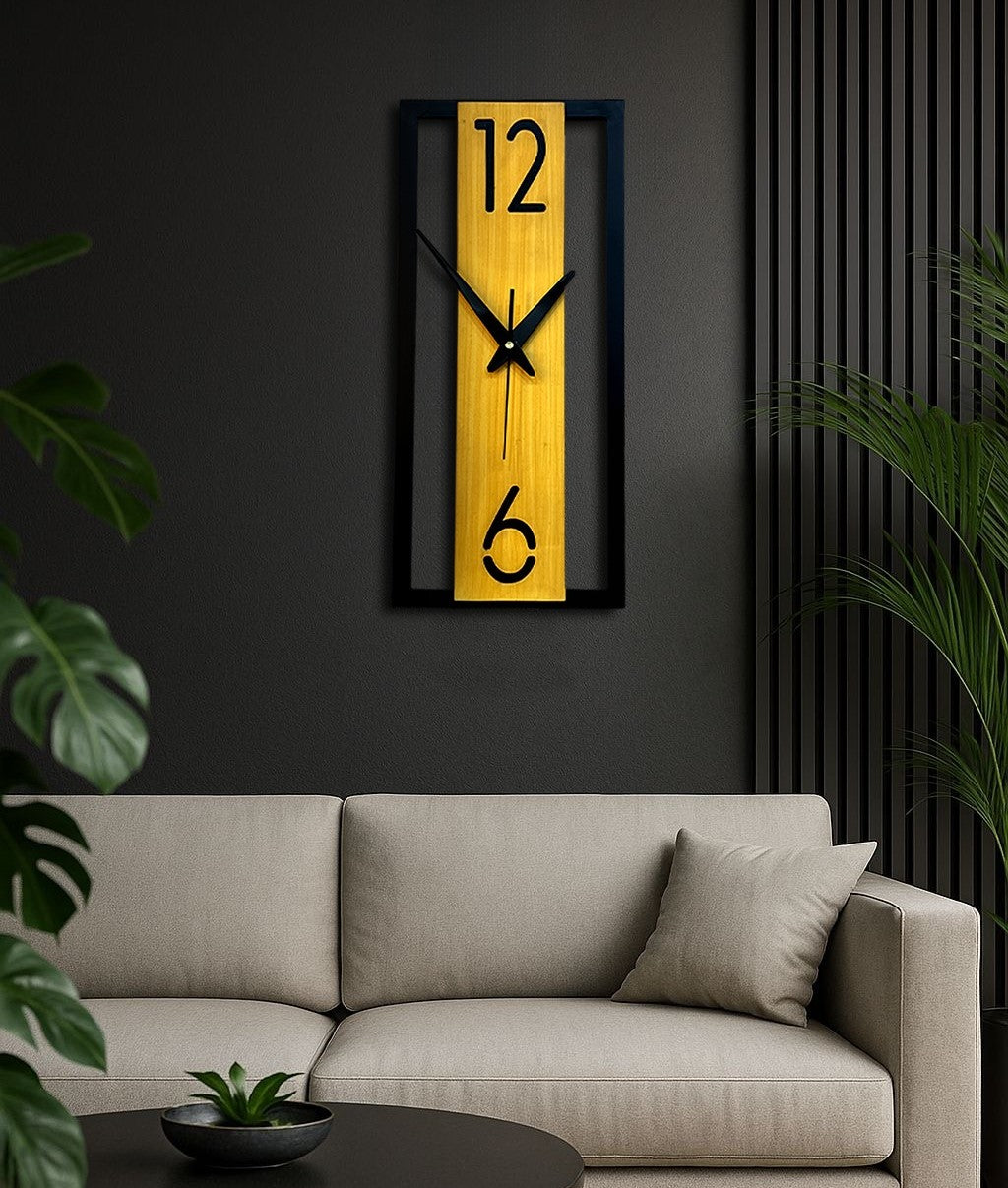 Enrose Handcrafted 20x9 Inch Iron Frame Wall Clock – Woodline Texture Finish-Cash on delivery, Free Delivery